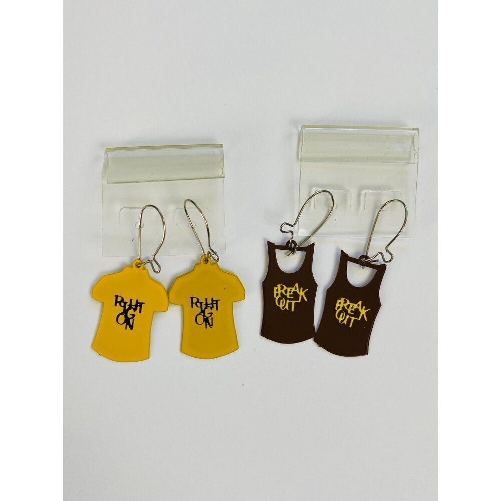 Vintage Shirt Earrings, Right On, Freak Out, 1980s New Old Stock Dangle Earrings